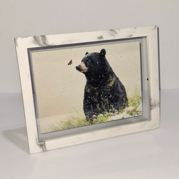 NobleCaptures Other - BLACK Bear with Butterfly Watercolor Oil Painting Framed Art Print‎